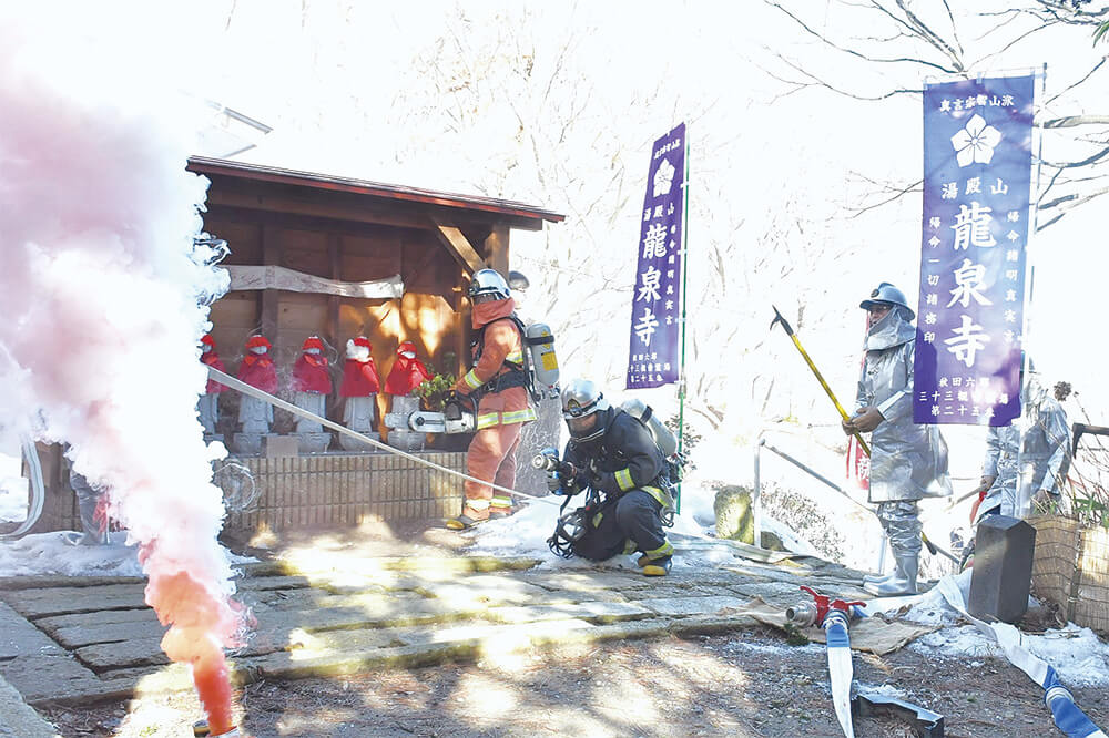 文化財防火デーの26日、能代消防署が訓練を実施（能代市清助町で）